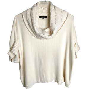 Chaus Woman Ivory Short Sleeve Cowl Neck Cotton Acrylic Sweater Size XL Academia